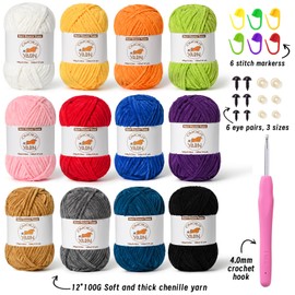 12 Skeins Fluffy Chenille Yarn for Crocheting, Soft Bulky Velvet Yarn for Knitting, Plush Baby Blanket Crochet Yarn, 1572 Yards Multicolor Amigurumi Yarn for Crafts Set B