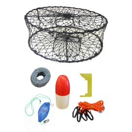 KUFA CT50 Sports Foldable Crab Trap with 13" Red/White Floats, Harness, Bait Bag & Crab Caliper Combo (CT50+CAQ34)