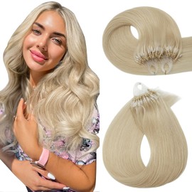 Hairro Microlink Hair Extensions Human Hairo Micro Loop Microbeaded Hair Microlinks Pre Bonded Cold Fusion I Tip Hair For Women 22 inch 50g 100 Strands #60 Platinum Blonde