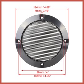 ACROPIX 4pcs 4 Inch Metal Glossy Audio Speaker Cover Mesh Subwoofer Grill Horn Guard Decorative Circle Grille Protector Black Car Parts