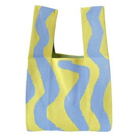 Anopo Women's Knotted Woven Bag Small Crochet Handbags Cute Aesthetic Flower Purse Wrist Bag Knitted Fashion Tote Bag, Wave Yellow Blue