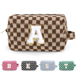 YOOLIFE Gifts for Women - Mothers Day Gifts, Birthday Gifts for Women, Graduation Gifts, Bridesmaid Gifts, Gifts for Friend Teacher Sister, Initial Makeup Bag Cosmetic Travel Bag Women Brown A