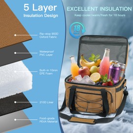 Extra Large Wheeled Portable Cooler Bag 85 Cans Double Deck Heavy Duty Rolling Insulated Cooler with All-Terrain Wheels Leakproof Tactical Soft Sided Cooler for Beach Camping Picnic Travel, Brown