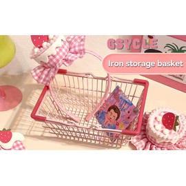 Gsycle Metal Wire Baskets, Wire Organiser Storage Baskets with Handles Flower Girl Wedding Baskets Metal Wire Fruit Basket for Storage Decorative (Pink)