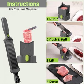 Manual Fresh Meat Slicer, 17 IN 1 Stainless Steel Cleaver Kitchen Knife, Home Meat Cutter for Beef, Pork, Fish, Mutton, Suit for Family BBQ, Hot pot, Party