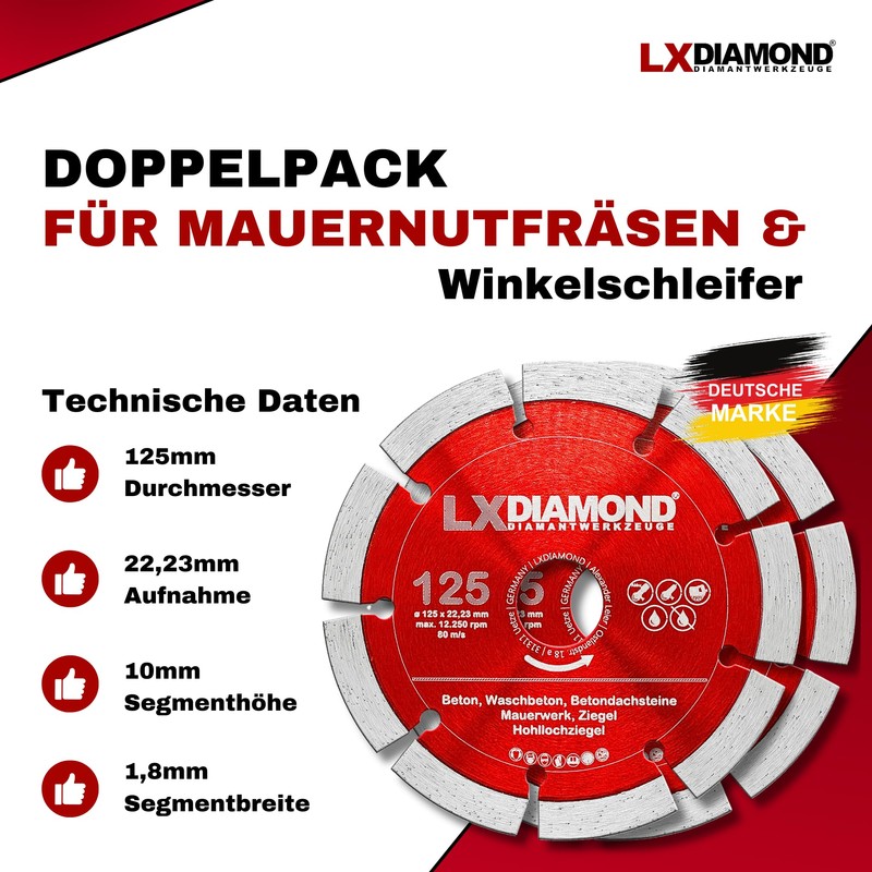 LXDIAMOND 2x Diamond Cutting Disc 125 mm x 22.23 mm