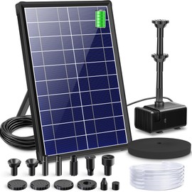 Biling 8W Solar Fountain Pump, Solar Water Pump with 3600mAh Battery Backup Work All Day, 5ft Tubing 5 Nozzles, Solar Fountain for Bird Bath, Garden Pond, Fish Tank and Hydroponics