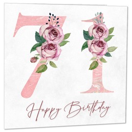 71st Birthday Card for Women - Floral 71st Birthday Cards for 71 year old woman Seventy One Seventy First Ladies Nan Grandma Mum Aunt Sister granny