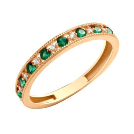 Old English Jewellers 9ct Yellow Gold Emerald & CZ Eternity Band Ring size J K L M N O P Q R S T U (J)
