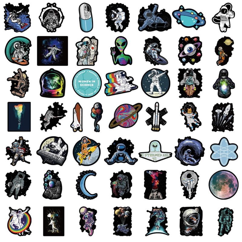 50 Space Stickers, Vinyl Waterproof Aesthetic Scrapbook Sticker Pack, For
