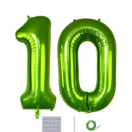 DUXUANT Green 10 Birthday Decorations - 40 Inch Number Foil Balloons for 10th Birthday Party Decoration Wedding Anniversary Photos Props Supplies