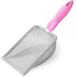 UMUACCAN Cat Litter Scoop,Sturdy Litter Cleaner Corner Shovel,2Pcs Stainless Steel Mesh Litter Shovel,Easy to Clean Reptile Terrarium Sand Waste,Beach Shovel(Pink)