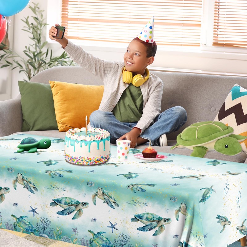 ZUIDAWU 4 Pack Summer Party Tablecloth Ocean Turtle Tablecloth Under