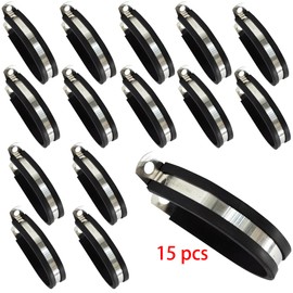 Adyoney 15Pcs 2 Inch(50mm) R Type Cable Clamps, 304 Stainless Steel Pipe Clamp - Durable Pipe Clamp for Tube, Wire Lines, Hoses - Rubber Cushioned Insulated Loop Clamp