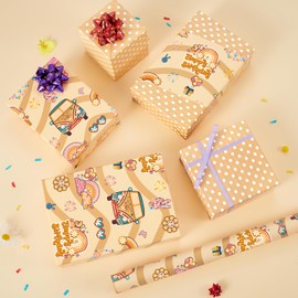 WERNNSAI Hippie Gift Wrapping Paper for Kids - 1 Roll 17” x 33 ft Boho Wrapping Paper Brown Happy Birthday Wrapping Paper Hippie Decor Funny Holiday Gift Wrap Supply, Dot Design Reversible