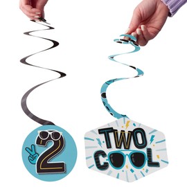 Big Dot of Happiness Two Cool - Boy - Blue 2nd Birthday Party Hanging Decor - Party Decoration Swirls - Set of 40