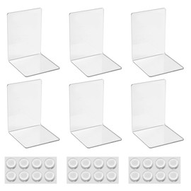 Pack of 6 transparent acrylic bookends, bookend set with non-slip stickers. Suitable for desk organisation, transparent decoration, photo display.