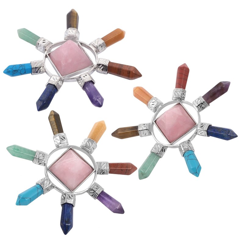 SUNYIK 7 Chakra Crystal Energy Generator,Healing Reiki Point Pyramid,Rose Quartz,Seven