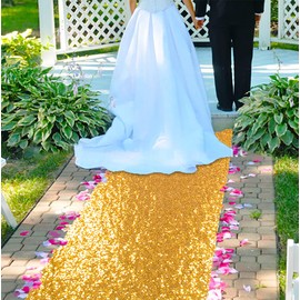 ShinyBeauty 2FT x 15FT Gold Sequin Aisle Runner | Shiny Carpet for Wedding Ceremony, Party, and Prom Events