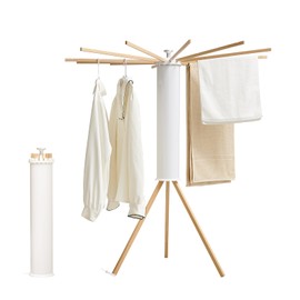 JOOM Tripod Clothes Drying Rack, Garment Rack Portable and Foldable Space Saving Laundry Drying Rack - Drying Rack Clothing 12 Rods Wooden