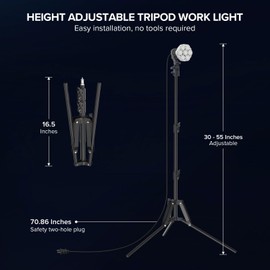 SANSI 400W Equivalent LED Work Light with Stand, 6000LM 5000K Portable Work Light With Telescoping Tripod Stand Adjustable 30-55 Inches, Camping Light with Premium Carbon Steel Strong and Stable