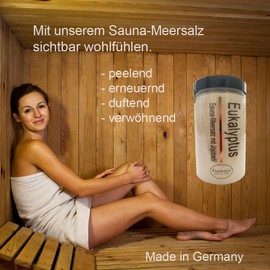 Sauna Salt Peeling Eucalyptus 400 g Allergy-Free Sea Salt Jojoba Oil Vitamin E for Sauna Shower Steam Bath Vegan Paraben Free