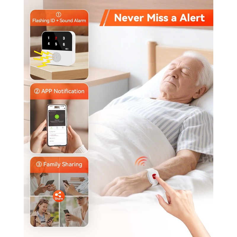 PILSAMAS WiFi Caregiver Pager Smart Call System - Display Caller