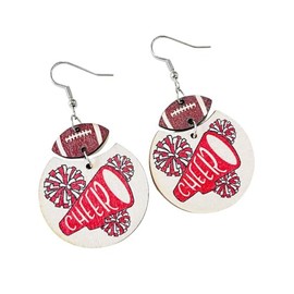 Wooden Football Earrings Vintage Cheerleader Sport Game Drop Dangle Earring Sports Fans Players Jewelry Gift for Women Teen-red white