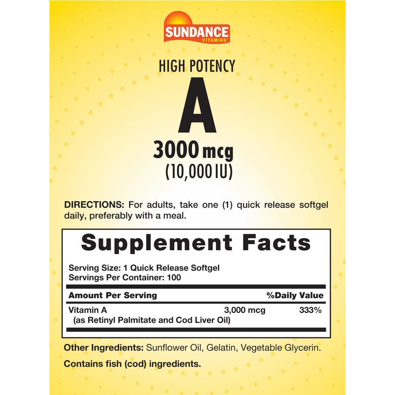 Sundance High Potency Vitamin A Softgels | 3000mcg | 100