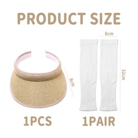 HDGSAFD 1 x children's hat and 1 pair of ice sleeves, outdoor sun protection products, simple and versatile sun hat, fashionable sun hat., beige, M