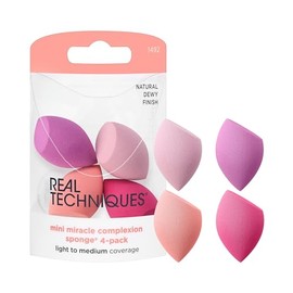 Real Techniques Mini Miracle Complexion Sponge - Paquete de 4 esponjas de mezcla de maquillaje, para base y corrector, tamaño mini para debajo de los 