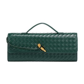 JYG Woven Handbag for Women Fashion Evening Shoulder Bag PU Leather Handmade Clutch Purse Dark Green Casual Crossbody Bags 2024