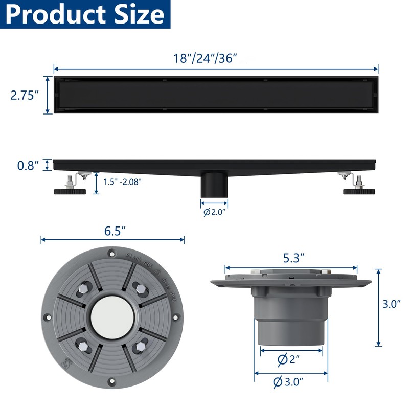 Neodrain 24-Inch Matte Black Linear Shower Drain, 2-in-1 Flat &