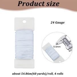 OLYCRAFT 219.5 m 4 Rolls White Flower Wire Metal Thickness 24 Flexible Florist Wire Garden Wire Alambre Flower Wire Metal Thin Wire for Flower Arrangements Crafts Wreaths Tree Garlands