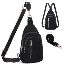 Travistar Chest Bag Women's Sling Bag Men's 2 in 1 Backpack Women's Small with 2 Removable Shoulder Straps, PU Leather Crossbody Bag Women's Shoulder Bag Handbag Shoulder Bag Anti-Theft, Dark Black