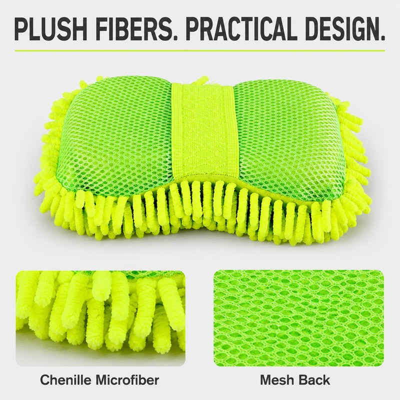 Microfiber Car Washer Sponge with Hand Strap, Chenille Wash Pad