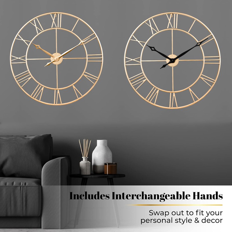 CLXEAST 30 Inch Wall Clock,Large Champagne Gold Metal Roman Numeral
