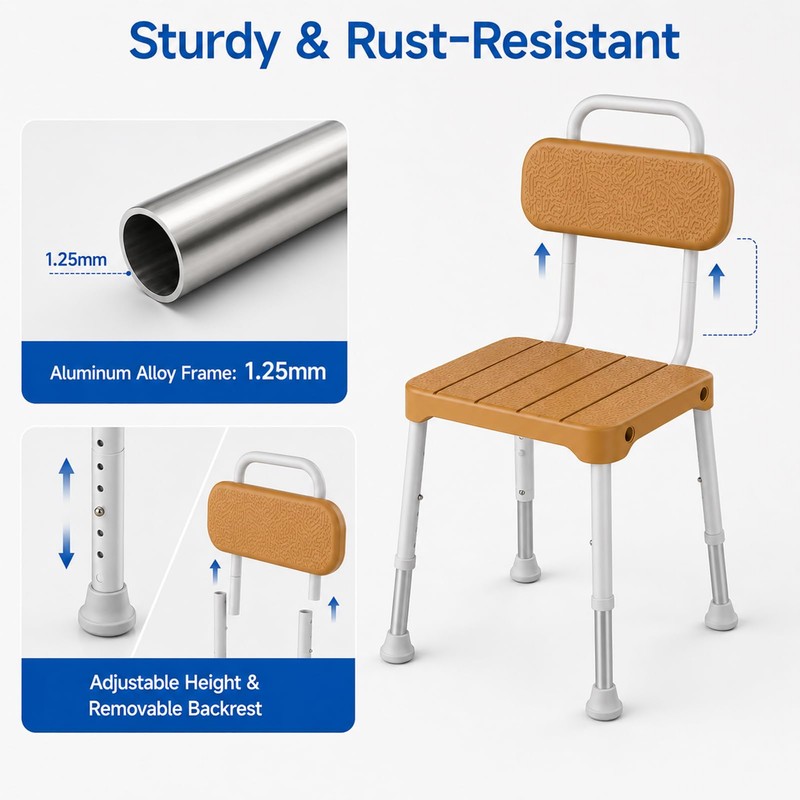 Shower Chair with Back – for Elderly & Disabled, Inside