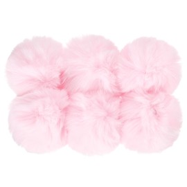 Faux Fur Pom Poms for Hats, 6 Pcs Fluffy Soft Fur Poms Balls for Keychain Knitting Hats DIY Scarves Gloves Bag Christmas, Pink