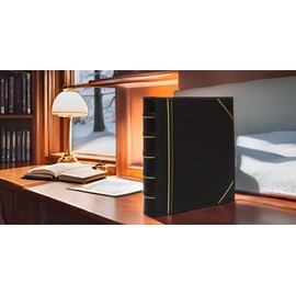 Executive Binder, English Leather, Hand Stitching and Ribbed Spine, Heavy Duty 1" Inch 3 D-Ring with Buster, Black and Gold (1" inch)