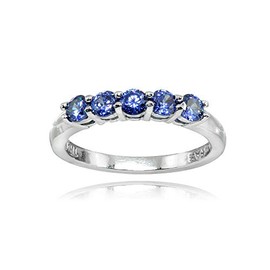 Hoops & Loops Sterling Silver Simulated Tanzanite 3mm Round Polished Five Stone Ring, Size 5