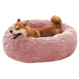 Comfort Donut Dog Bed - Ultra-Soft Pet Bed with Neck Support, 3 Sizes (Machine Washable) for Small/Medium/Large Dogs & Cats (Rubber Red, 24''Lx24''Wx8''Th)