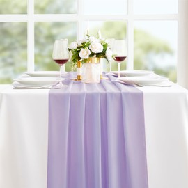 Reyke 10 Pack Purple Chiffon Table Runner 29x120 Inches 10Ft Boho Rustic Blue Sheer Table Runners Romantic Table Decor for Wedding Bridal & Dusty Shower and Birthday Party Decoration