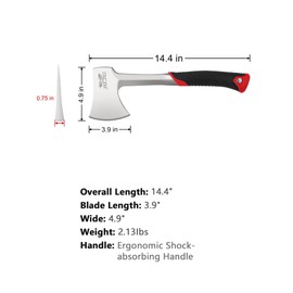JXE JXO 14.4" Camping Hatchet with Full Tang Forged Construction & Ergonomic Shock Absorbing Grip, Hatchet Axe with Nylon Sheath (Red