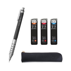 Orenz AT 0.5 Gray body + Ain 0.5 HB/B/2B leads, qullity original Black slim pen case