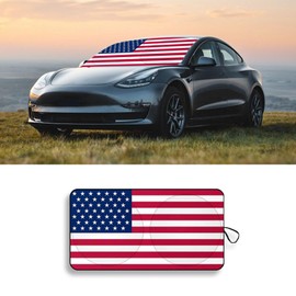 HEVLE Car Windshield Sun Shade, car Sun Shade, 64"×33" American Flag Auto Front Window Sunshade Protection, Foldable Car Front Window Sunshade Fits for Cars SUV Blocks UV Rays (Red)