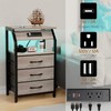 End Table with 3 Drawers, Night Stand with Charger Station