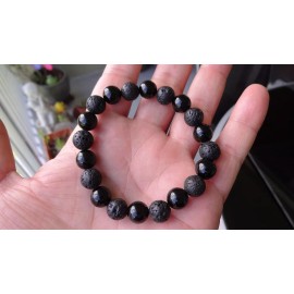 RAYON Black Onyx & Volcanic Lava Bracelet Men 10mm Round 8 inch