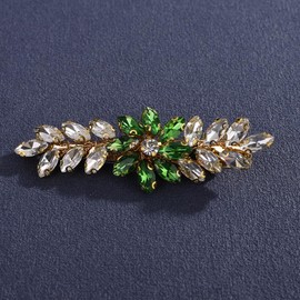 Lenjicons Luxury Flower Rhinestone Wedding Hair Clips French Rhinestone Hair Barrettes Elegant Crystal Handmade Bridal Headpiece Bridal Hair Clips for Women (green(gold))
