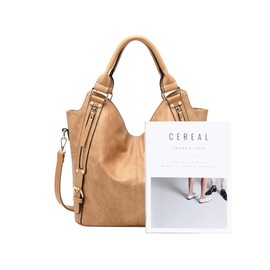 Women Tote Bag Handbags PU Leather Fashion Hobo Shoulder Bags with Adjustable Shoulder Strap, M, Khaki-C